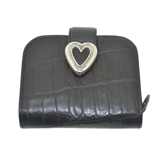 Brighton Leather Black Wallet Heart Accent Croc Embossed - Picture 1 of 15